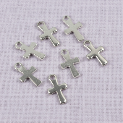 Stainless Steel Mini Cross Charms, 15Pcs Dainty Spiritual Jewelry Embellishment