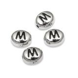 4 Silver "M" Alphabet Beads, Oval Initial Letter For Personalized Jewelry Making
