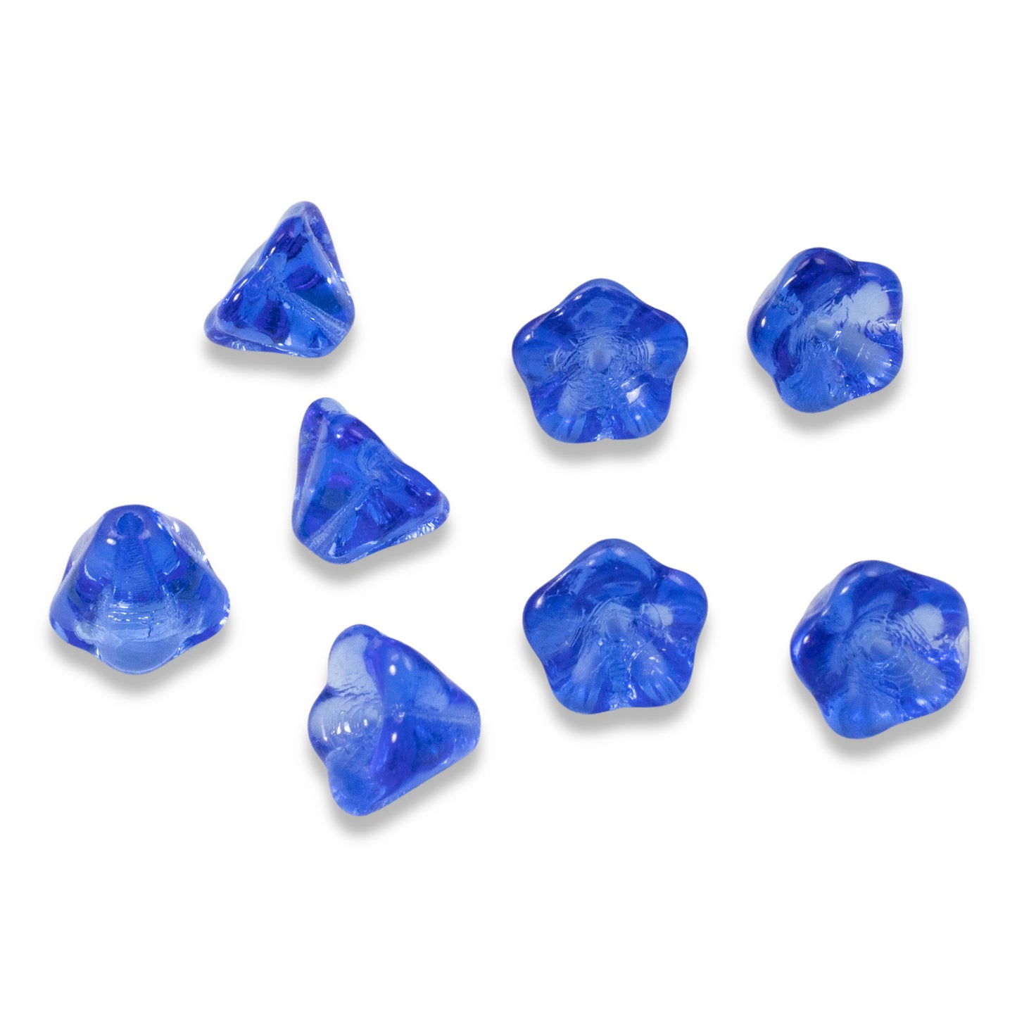 25 Bell Flower Beads - Sapphire Blue - Czech Glass - 6x8mm - DIY Jewelry Making