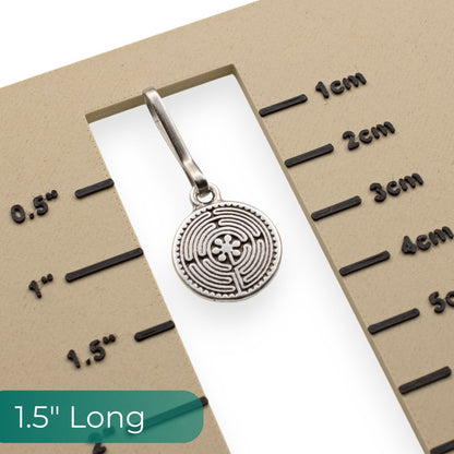 Labyrinth Zipper Charm, Pewter Bag Accessory, Keychain Maze Symbol Clip-on