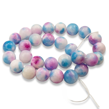 10mm Pink Blue Watercolor Jade Beads 30-Pack Loose Beads Jewelry Making Crafts