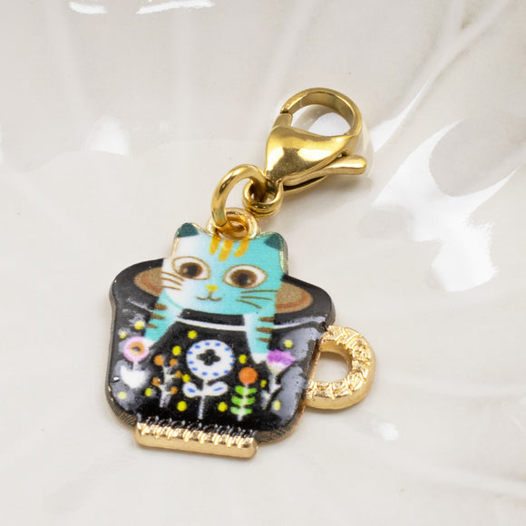 Kitty in a Teacup Clip-On Charm - Whimsical Cat Accessory - Handbag Bling