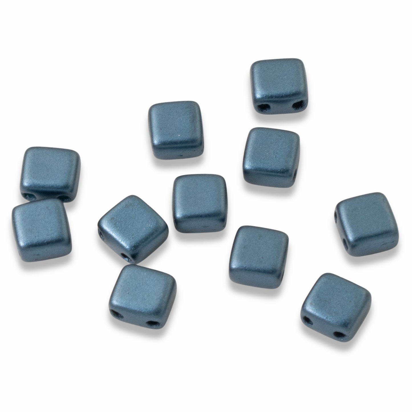 50 Tile Mini Beads - Pastel Petrol - 5mm Teal Blue - Square 2-Hole Czech Glass