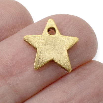 Celestial Gold Star Charms, 2Pc 24k Plated Metal Stamping Flat Tags DIY Jewelry