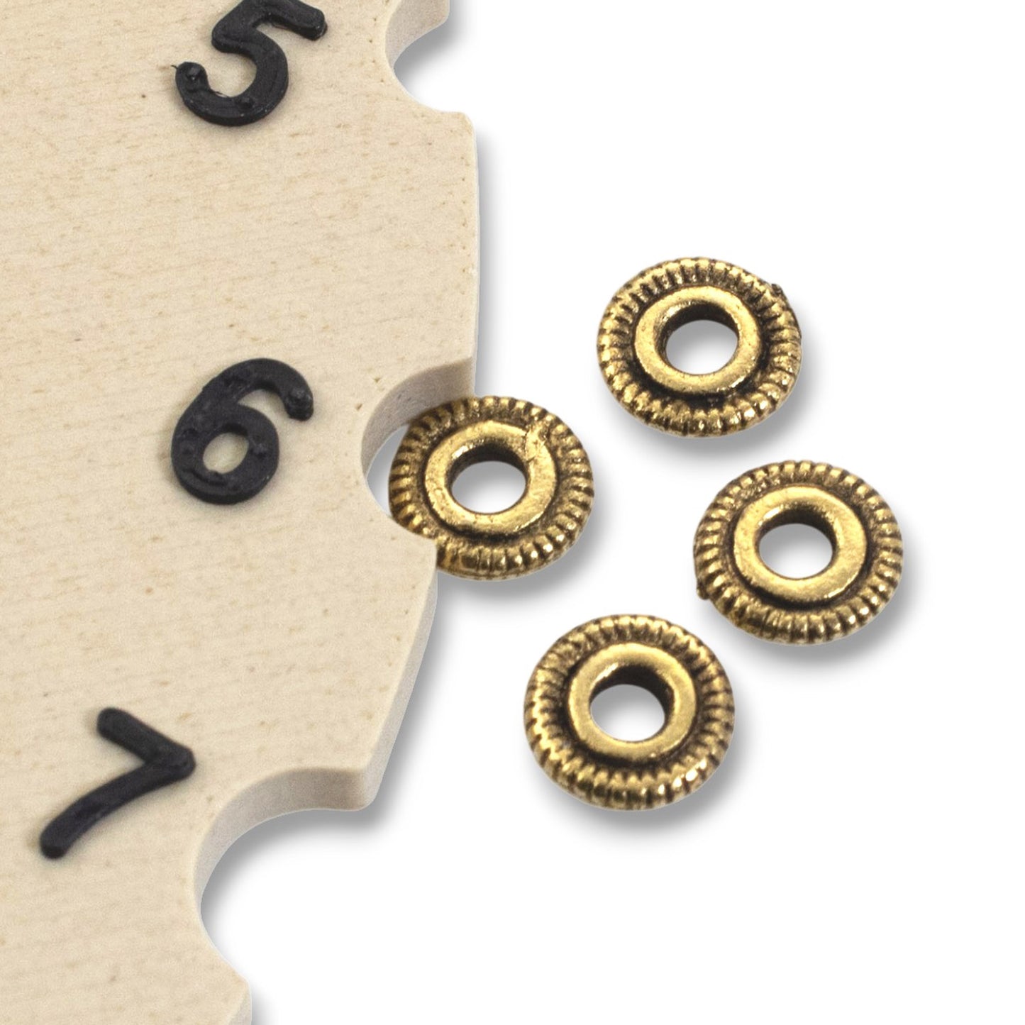 Antique Gold Spacer Beads 6mm: Line Edge Large Hole Pewter 10-Pack USA