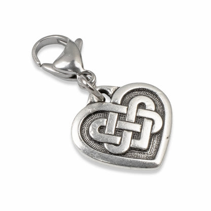 Silver Celtic Knot Heart Clip-on Charm, Elegant Bag, Journal, Jewelry Accessory