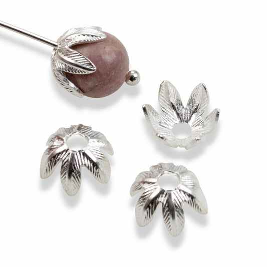 Daisy Bead Caps 8mm Sterling Silver-Plated Pewter: Floral Metal Findings USA Made 4-Pack Jewelry Making