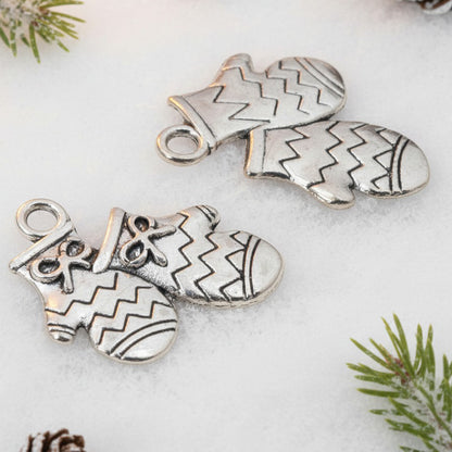 Silver Mitten Charms Winter Holiday Christmas Jewelry Making 20-Pack
