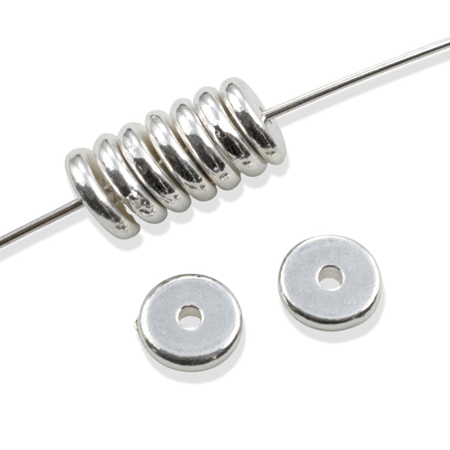 Silver 7mm Disk Spacer Beads: 25-Pack, Contemporary Heishi Modern Jewelry Design