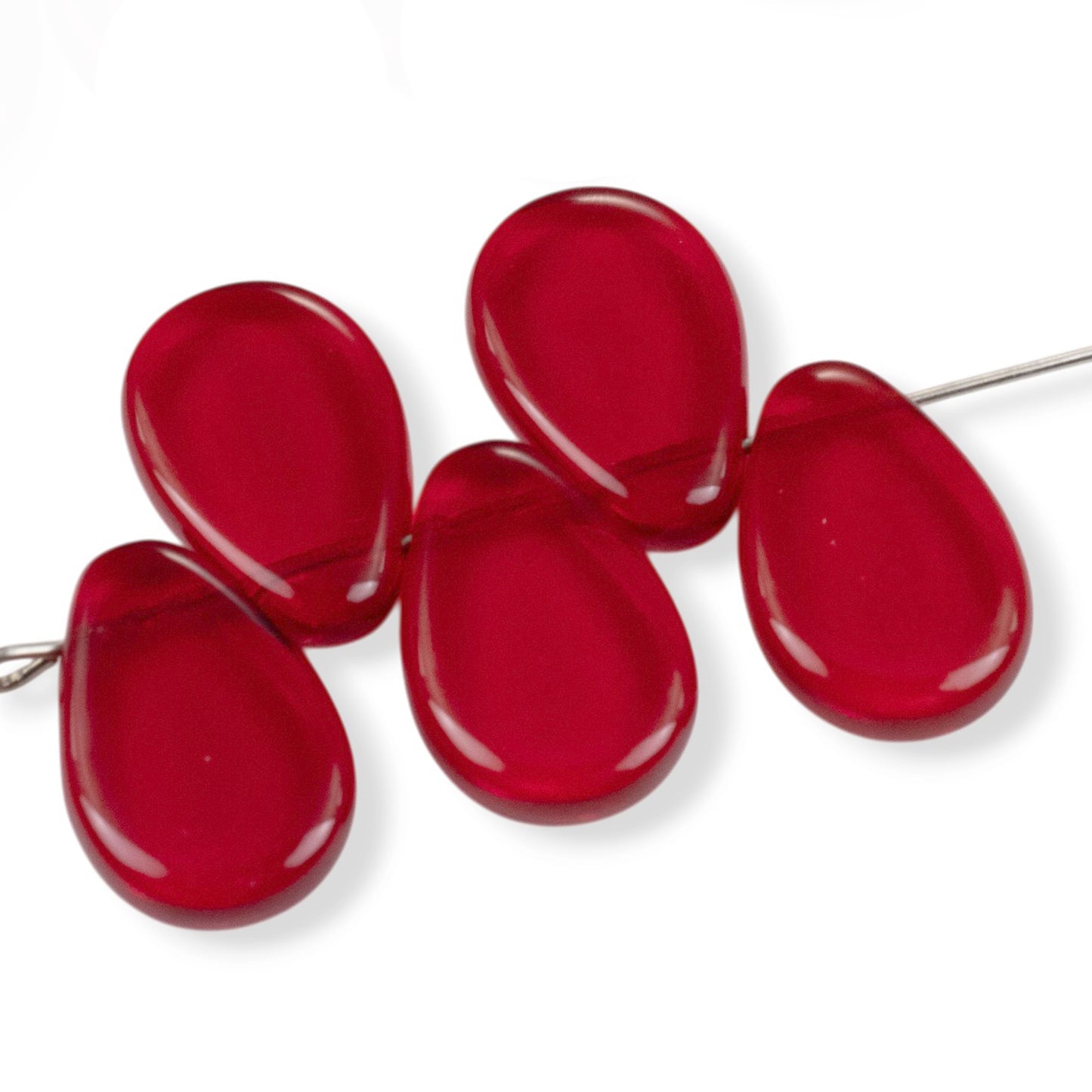 Siam Red Czech Glass Teardrop Beads:12-Pack Flat Pear Holiday Red 12x18mm