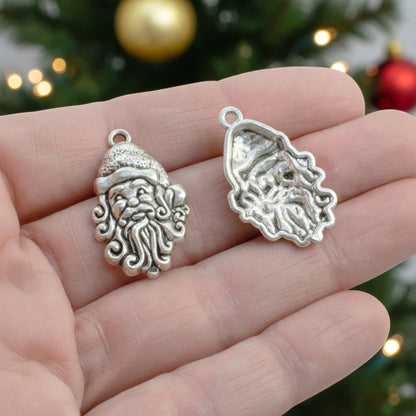 Santa Head Charms, 8-Pack Silver Vintage Style Saint Nick Metal Alloy Accents