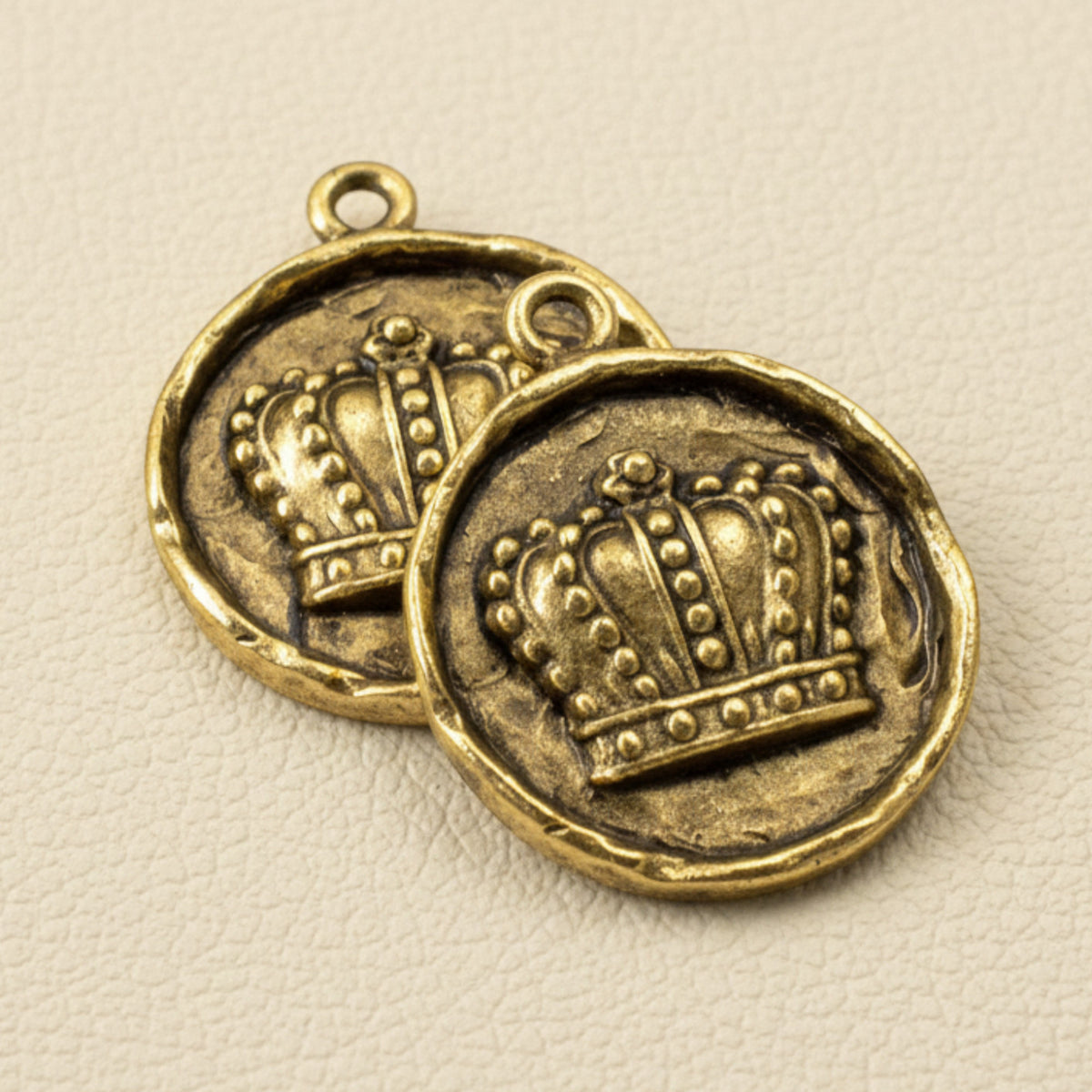 Gold Crown Pendants, Nunn Design Pewter Charm, Antique Finish, 2-Pack for Jewelry Making