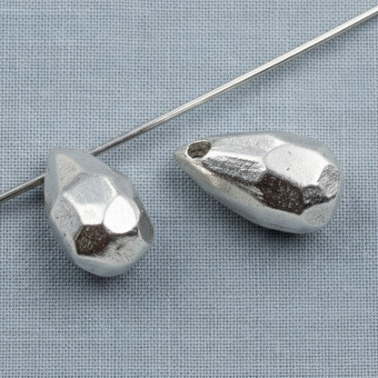 Teardrop Beads, Faceted Antique Silver Pewter Drop Beads, 2 Pack for Earrings, Boho Jewelry Making Supply