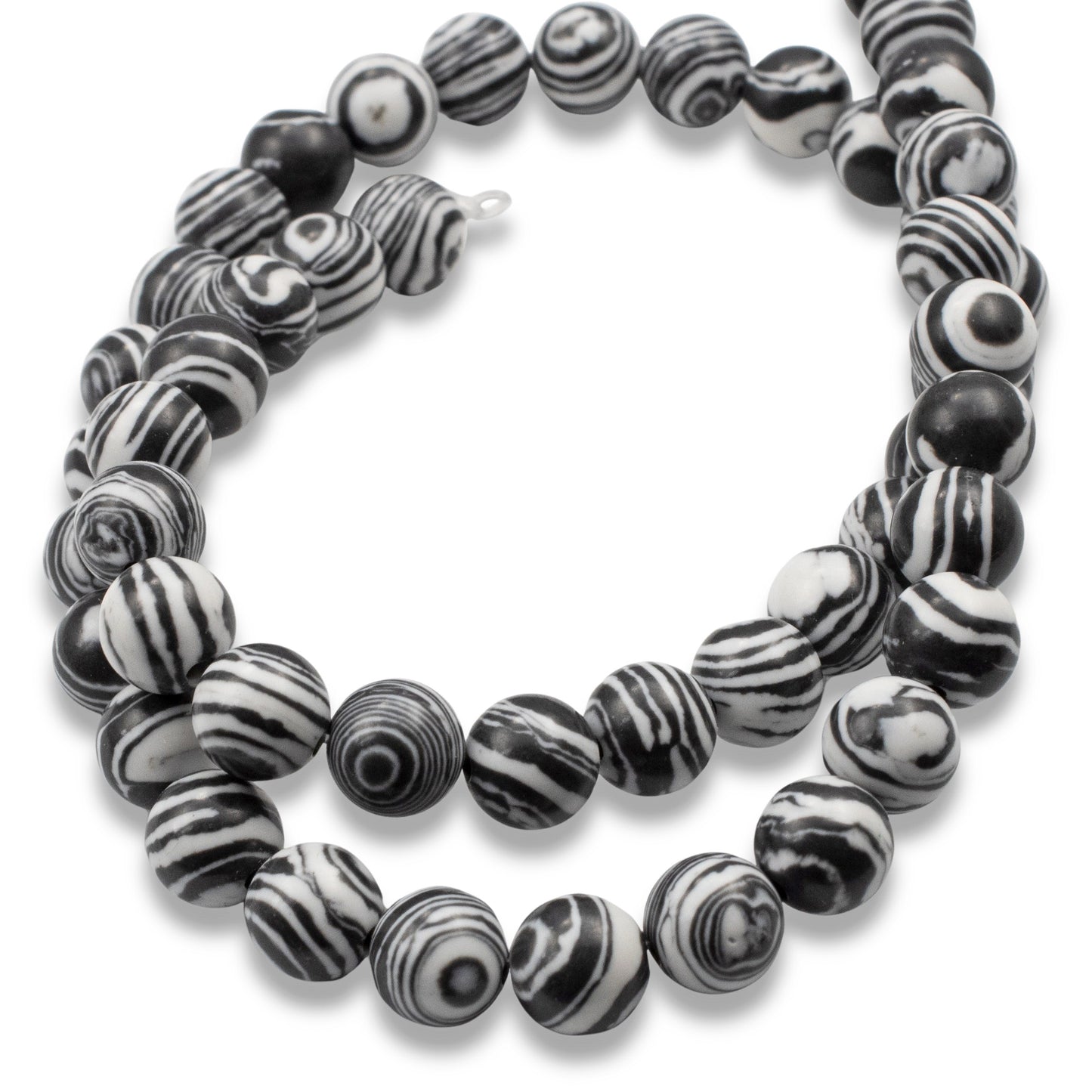 Black & White Striped Malachite Beads - 8mm Round Composite Stone - Full Strand