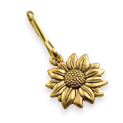 Gold Sunflower Zipper Charm: Decorative Bag Accessory Nature Floral Design