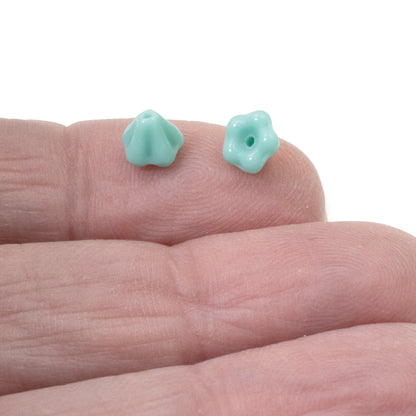 50 Baby Bell Flower Beads - Opaque Green Turquoise - Czech Glass 4x6mm