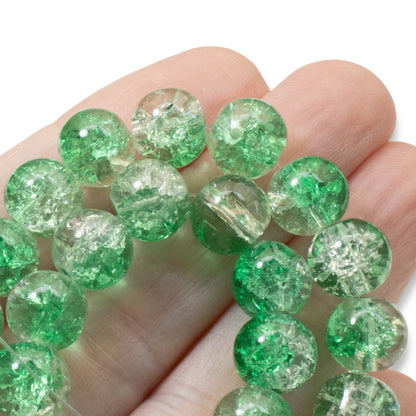 Light Green & Clear Crackle Glass Beads: Spring Pastel 10mm Round 30-Pack