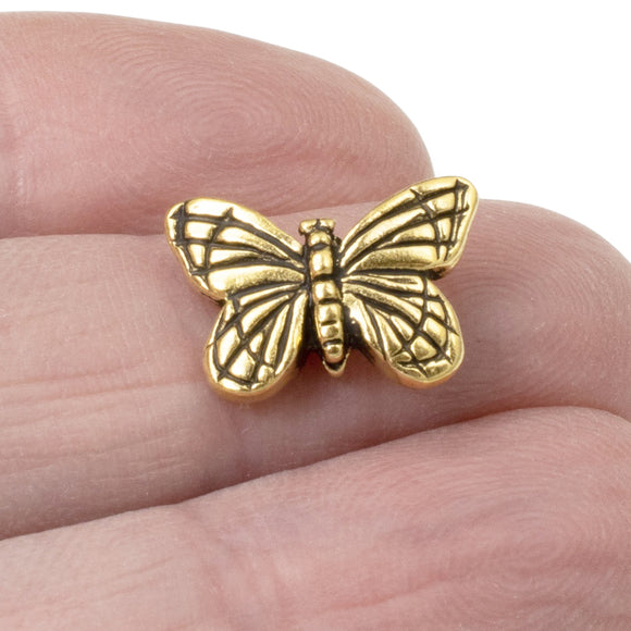 2 Gold Butterfly Beads, TierraCast Insect Beads for Handmade Nature Jewelry