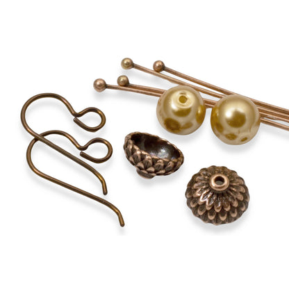 Gold Acorn DIY Earring Kit, Autumn Jewelry-Making, Hypoallergenic Niobium Hooks