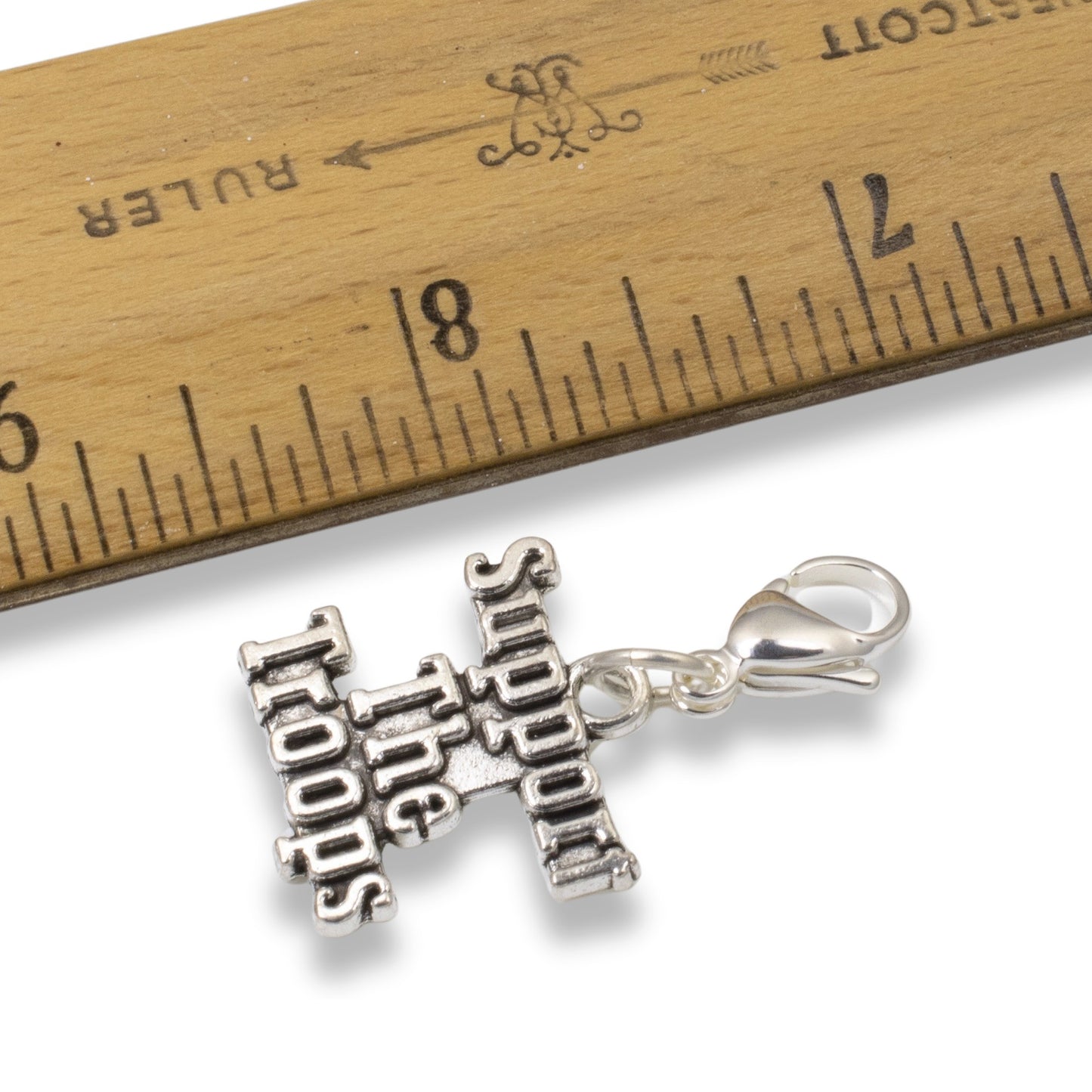 Support the Troops Clip On Charm: Military Pride Patriotic Gift Silver 1 1/2"