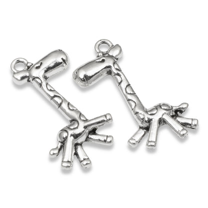 12 Prancing Giraffe Charms, Silver Metal Zoo Animal Pendants for Jewelry, Crafts