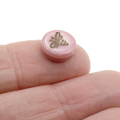 Pink Bee Beads: Czech Glass 12mm Coin Silk Rose 6 Pack Spring Nature Jewelry Making