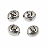 4 Silver "U" Alphabet Beads, Oval Letter For Personalized Jewelry Making