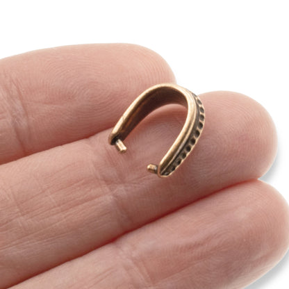 Antique Copper Hammered Pinch Bails, 4-Pack Rustic Pendant Holders Earthy Tone