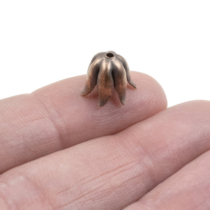 Curled Petal Bead Caps 8mm Antique Copper-Plated Pewter: Dimensional Metal Findings USA Made 4-Pack