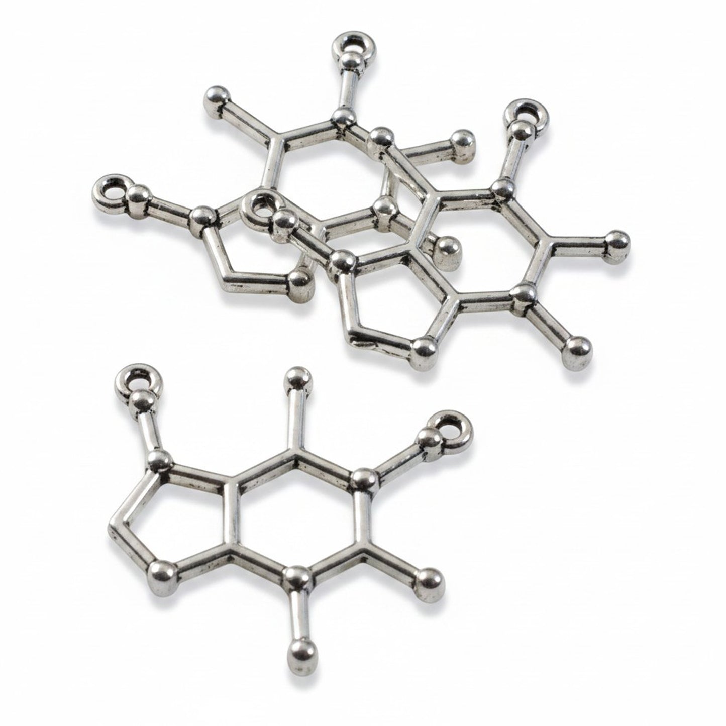 Caffeine Molecule Connector: Antique Silver Science Charm 20-Pack Jewelry Making