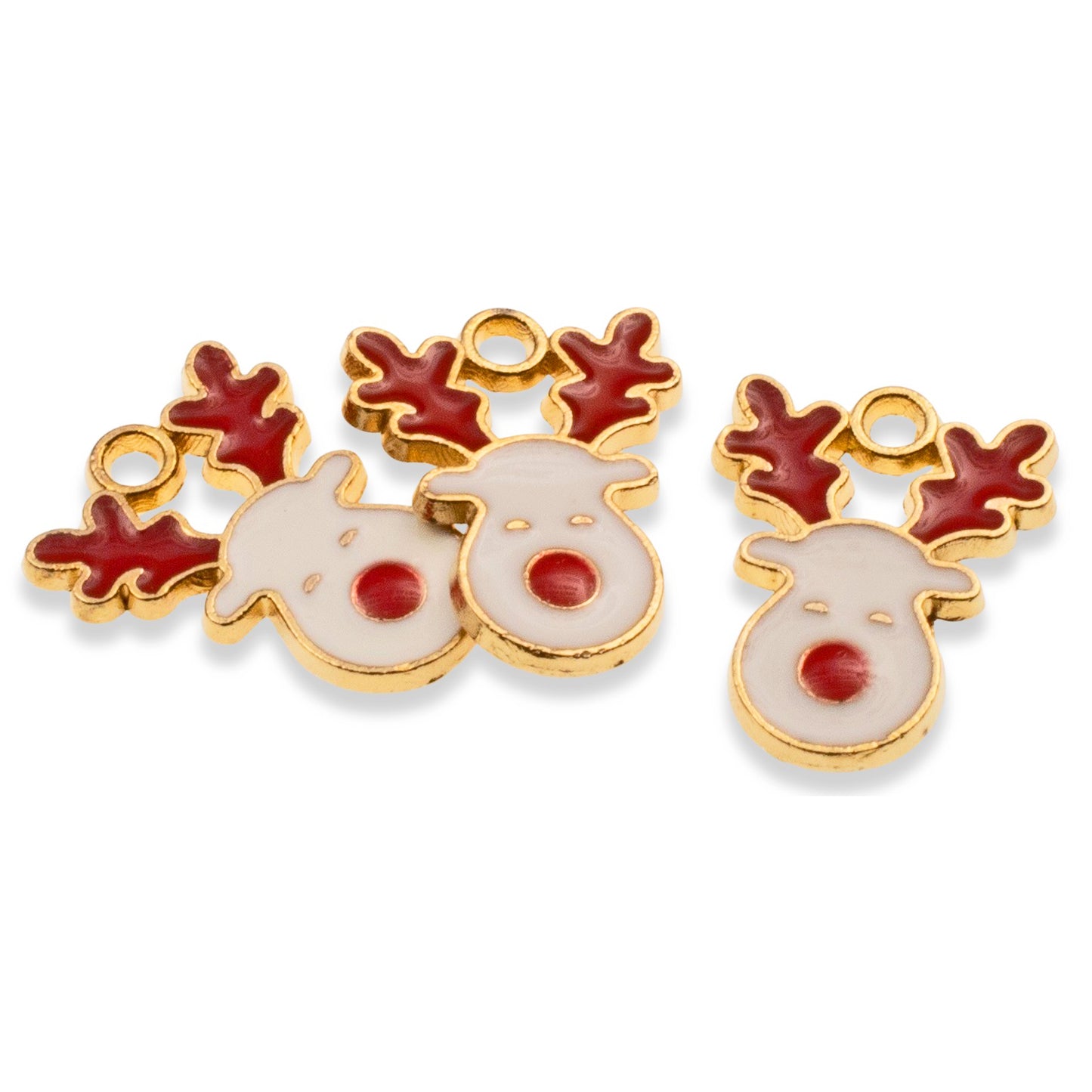 Red Reindeer Christmas Charms, 10-Pack Enamel Holiday Deer Face Pendants