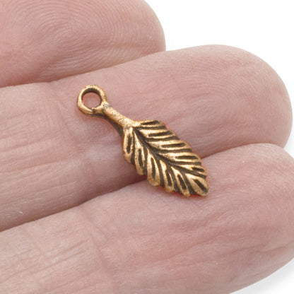 4 Small Leaf Charms - Copper Plated Pewter - Artisan Jewelry Making, Nunn Design