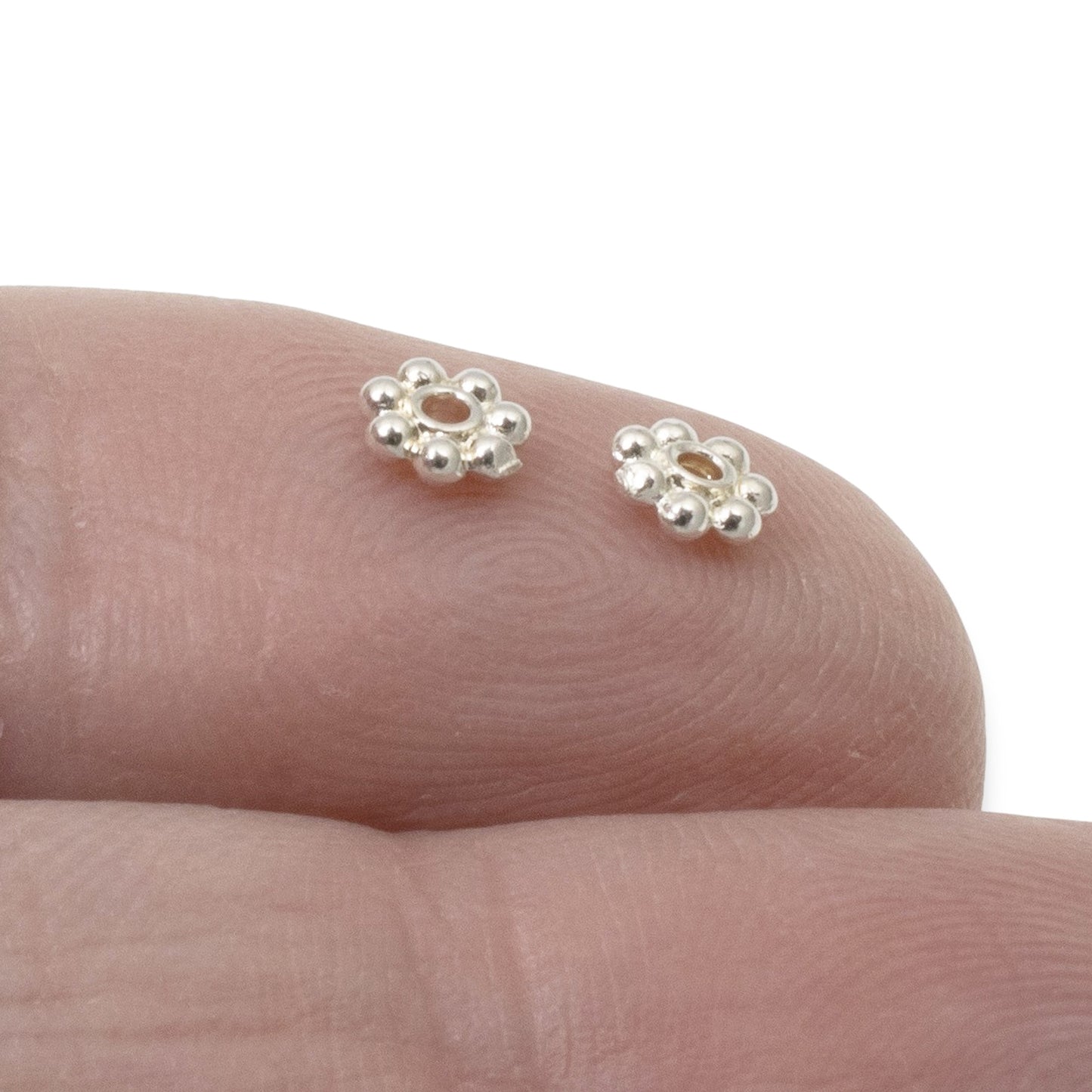 50 Bright Silver 4mm Daisy Spacers - TierraCast Designed - Tiny Jewelry Beads