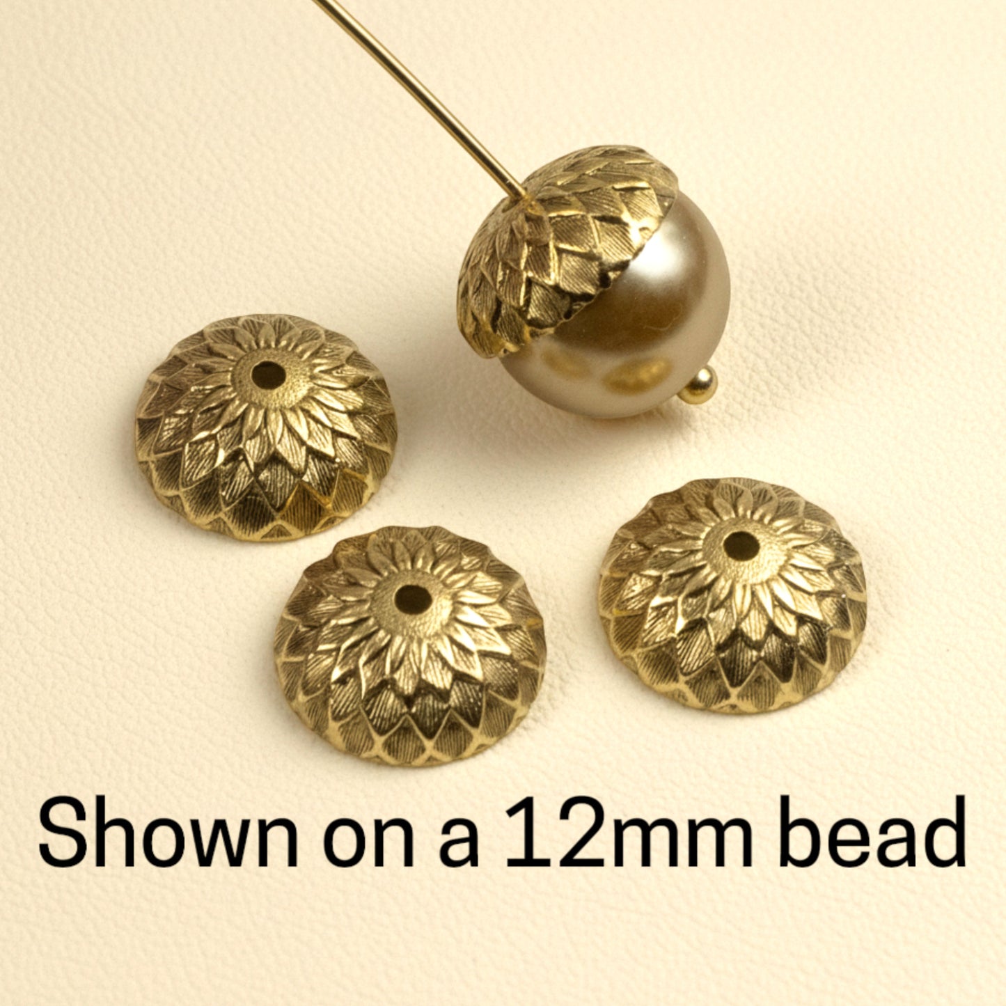 Gold Acorn Bead Caps: Antiqued 4-Pack Fits 12mm Beads Nunn Design Fall Jewelry