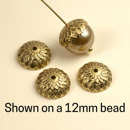 Gold Acorn Bead Caps: Antiqued 4-Pack Fits 12mm Beads Nunn Design Fall Jewelry
