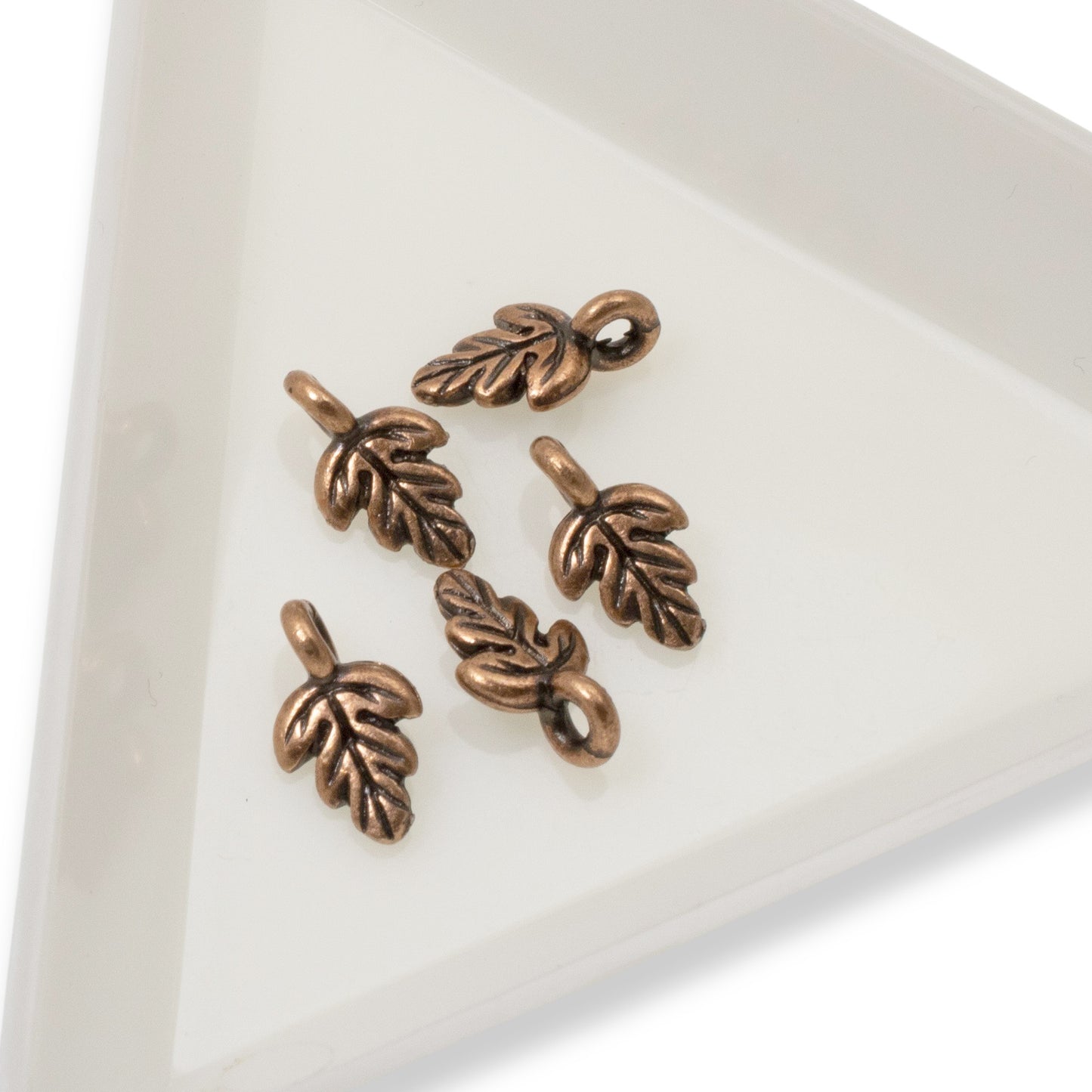 5 Petite Antique Copper Oak Leaf Charms - Detailed & Large Hole for Leather Cord