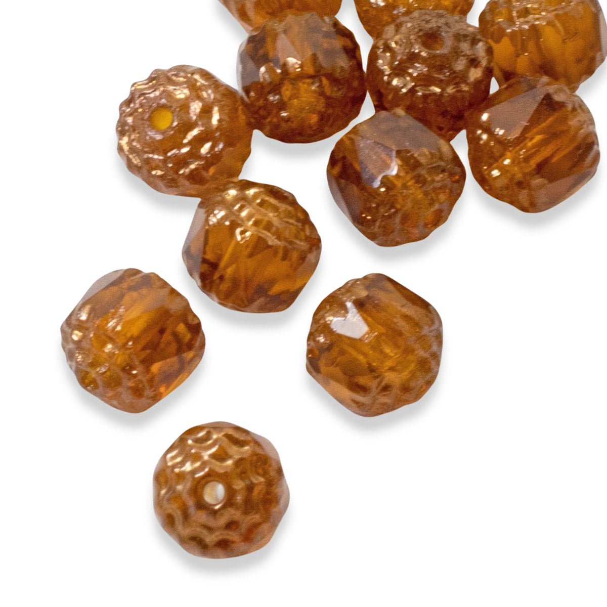 Topaz Faceted 8mm Crown Cathedral Beads, 12-Pack Czech Glass, Premium Jewelry Making Supplies