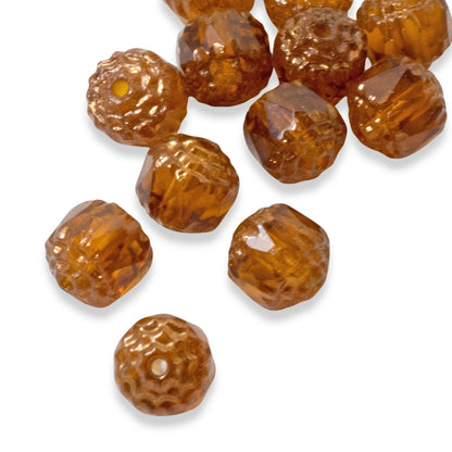 Topaz Faceted 8mm Crown Cathedral Beads, 12-Pack Czech Glass, Premium Jewelry Making Supplies