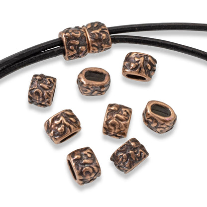 10 Antique Copper Jardin Barrel Beads - Organic Jewelry Components for Leather Cord