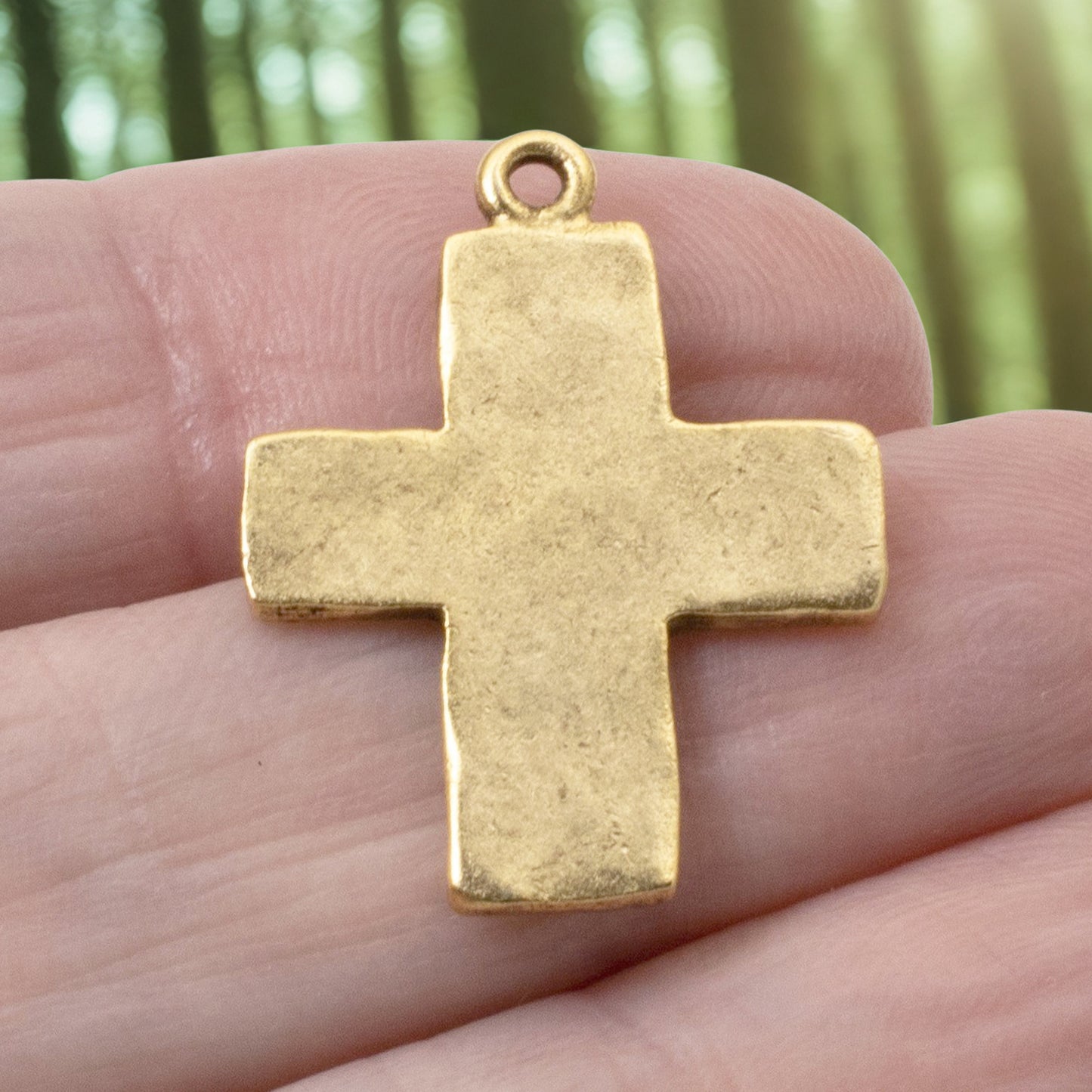 Hammered Cross Charms 24k Gold Plated 2-Pack, Premium Artisan Textured USA Made