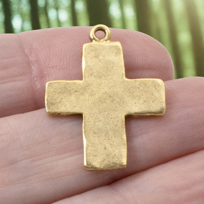 Hammered Cross Charms 24k Gold Plated 2-Pack, Premium Artisan Textured USA Made