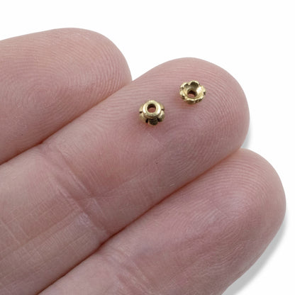 Satin Brass Scalloped Bead Caps: Floral 4mm Delicate Earring Caps 20-Pack