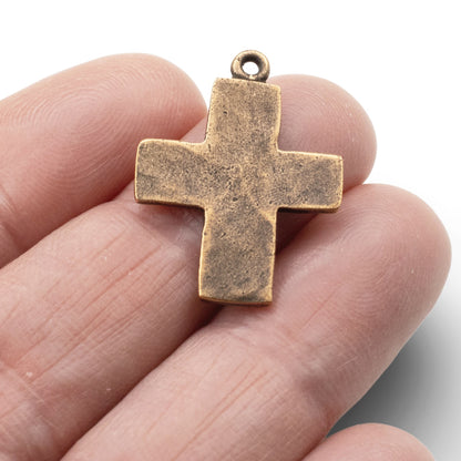 Hammered Cross Charms Antique Copper 2-Pack, Premium Artisan Textured USA Made