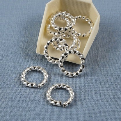 Large Bright Silver Rope Jump Rings: 10-Pack Charm Necklace Connectors