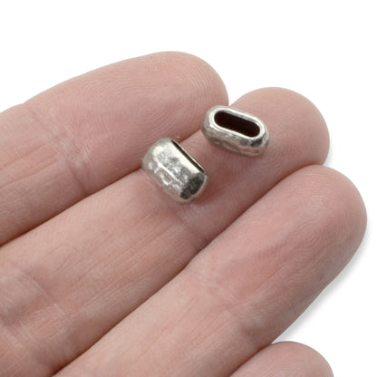 Antique Pewter Barrel Beads: 6-Pack 6x2mm Hole for 2mm Leather Cord, Metal Crimp