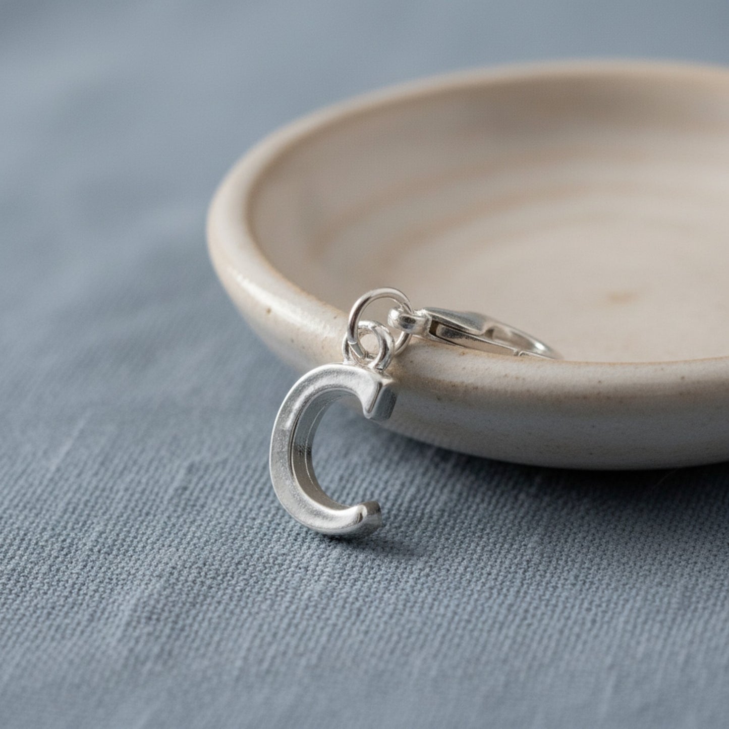 Silver Letter C Charm, Initial Alphabet Clip-On, Personalized Jewelry, Custom Initial Charm