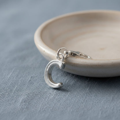 Silver Letter C Charm, Initial Alphabet Clip-On, Personalized Jewelry, Custom Initial Charm