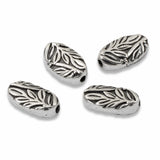 4 Silver Oval Leaf Beads, TierraCast Botanical Woodland Leaves, Nature Beads