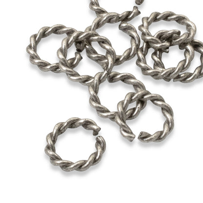 Mini Rope Jump Rings Antique Silver 10-Pack, Twisted Wire Connectors Findings