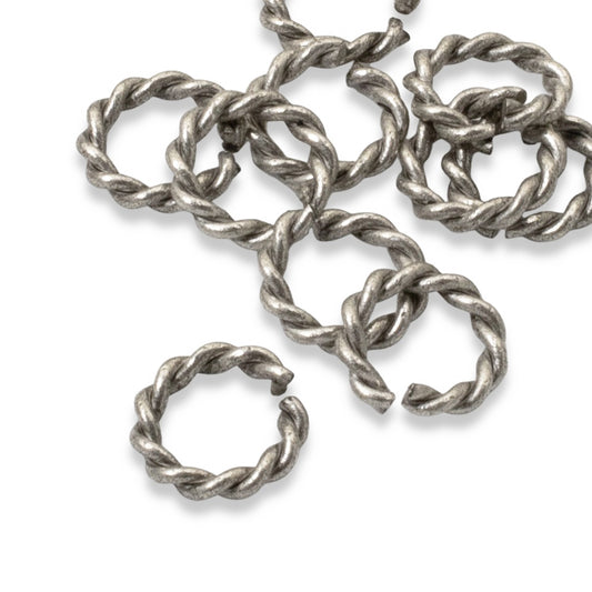 Mini Rope Jump Rings Antique Silver 10-Pack, Twisted Wire Connectors Findings
